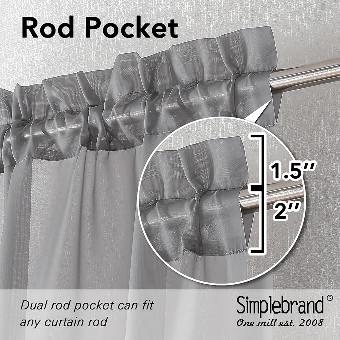 Simplebrand Grey Short Sheer Curtains 45 Inch Length - Image 2