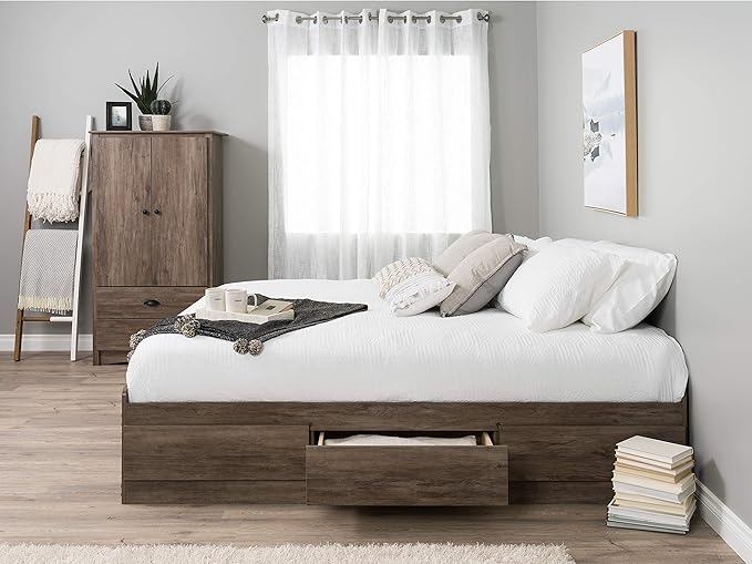 Prepac Mate's Queen 6-Drawer Minimalist Platform Storage Bed, Contemporary Queen Bed with Drawers 81.5" D x 63" W x 18.75" H, Drifted Gray, DBQ-6200-3K