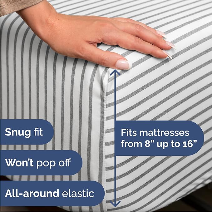Cal King Sheets Set 6 Piece - Includes 4 Pillowcases - Bed Sheets Cal King Size - Soft Hotel Luxury Bedding - Cooling & Breathable - 1 Flat & 1 Fitted & 4 Pillowcases w/ Deep Pockets - Grey Stripes