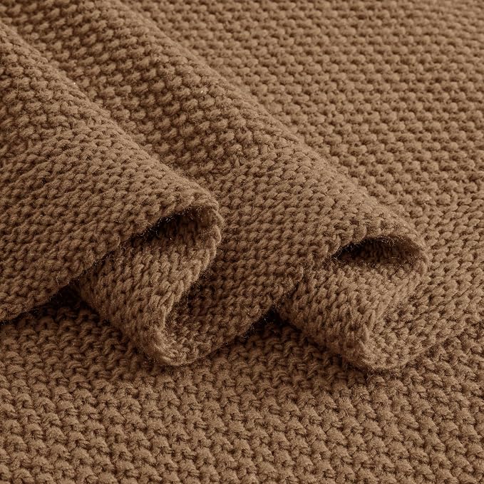 CozeCube Caramel Brown Seed Stitch Throw Blanket 50"x60", Farmhouse Decor | - Image 8