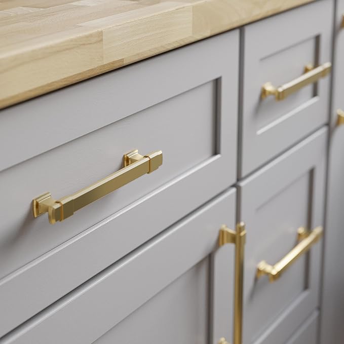 Franklin Brass Adjusta-Pull Chamfered Edge 5 Count Adjustable Drawer Pulls/Cabinet Handles 1-3/8" to 6-5/16" Hole Center Modern Gold Hardware Kitchen Door, Dressers P49107-117-B (Pack of 10)