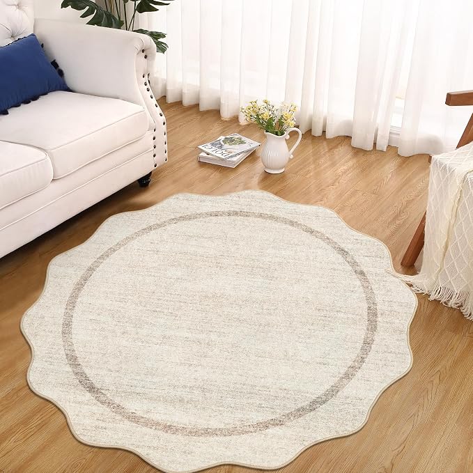 GarveeHome Scalloped Round Washable Rug Soft Modern Round Rugs 5 ft - Image 2
