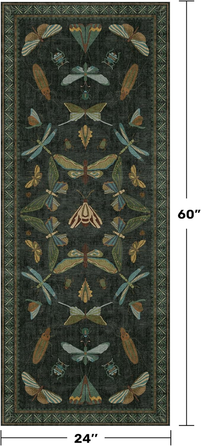 Dark Green Insect 2x5 Bathroom Runner Rug - Image 2