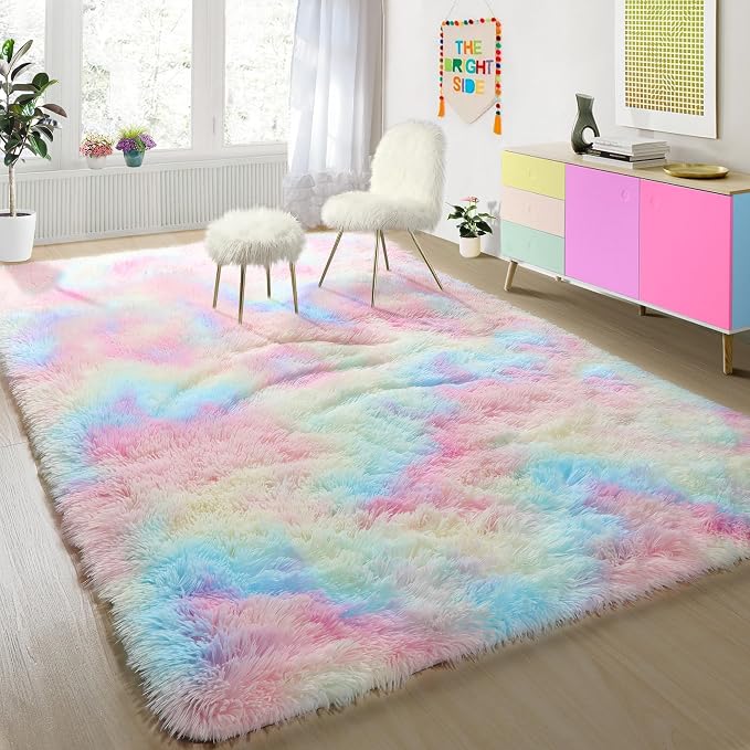 4x6 Rainbow Fluffy Soft Plush Area Rugs by PAGISOFE