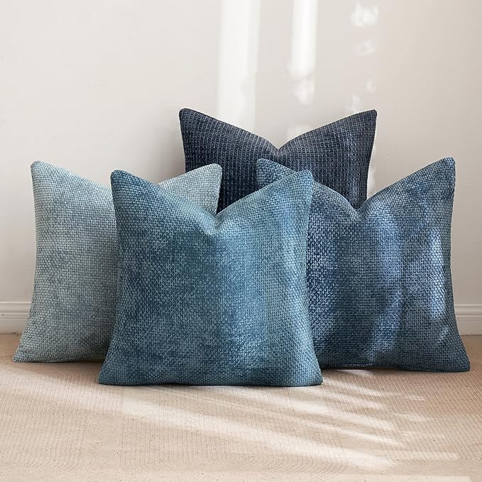 MIULEE Soft Decorative Chenille Pillow Covers Blue Series 16x16 Pack of 4 | - Image 4