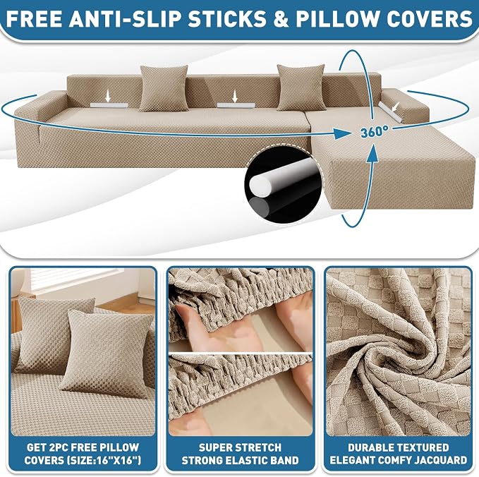 ZNSAYOTX Sectional Couch Covers, Stretch Jacquard Slipcovers - Image 2