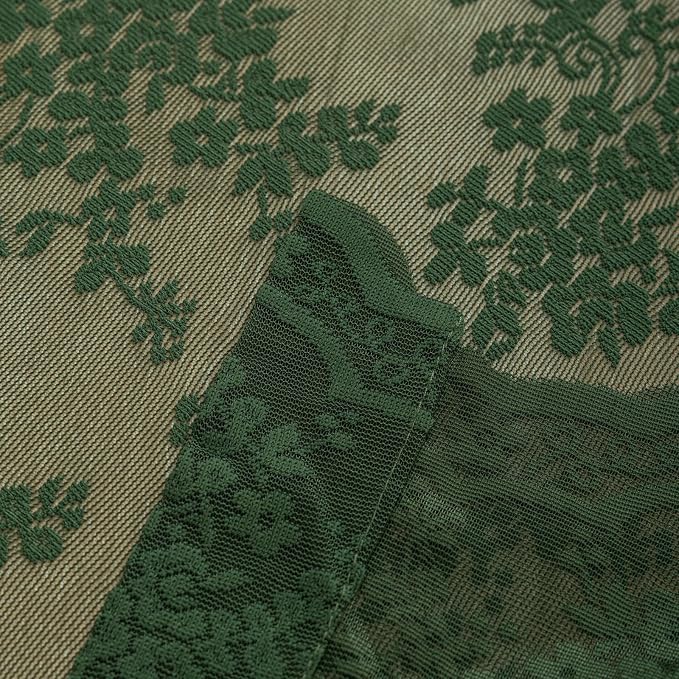 YJ YANJUN Vintage Lace Curtains-Victorian Floral Dark Green Boho 102 inch Long - Image 6