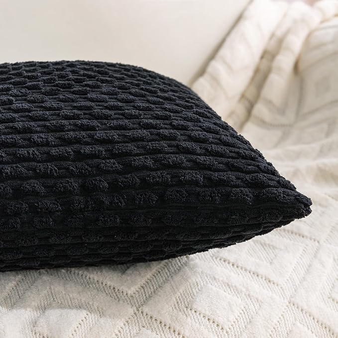 Set of 4 Black Decorative Throw Pillow Covers 20x20 Inch Corduroy Pillow Covers - Image 6