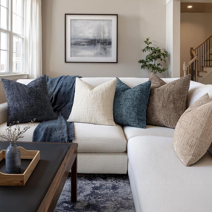 MIULEE Chenille Textured Throw Pillow Covers Navy Blue 18x18 Set of 2 | Slubby - Image 5