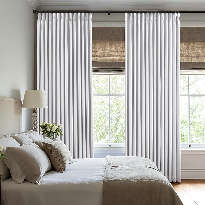 Pinch Pleated Linen White Blackout Curtains 63 Inches Long - Image 7
