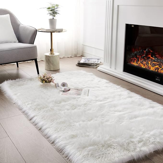 SERISSA 4x6 Fluffy White Faux Fur Area Rug by SERISSAHomeDecorCollection