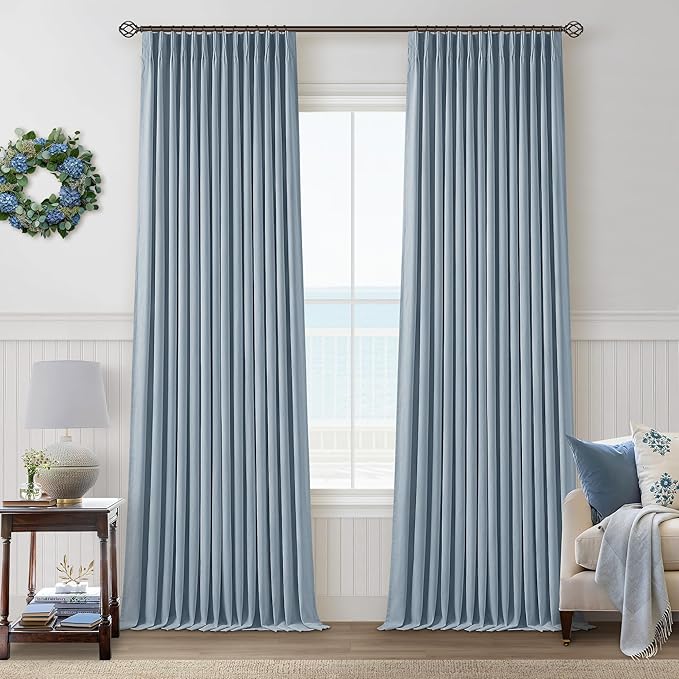 Dusty Blue Linen Black Out 120 Inch Curtains by Twodrapes