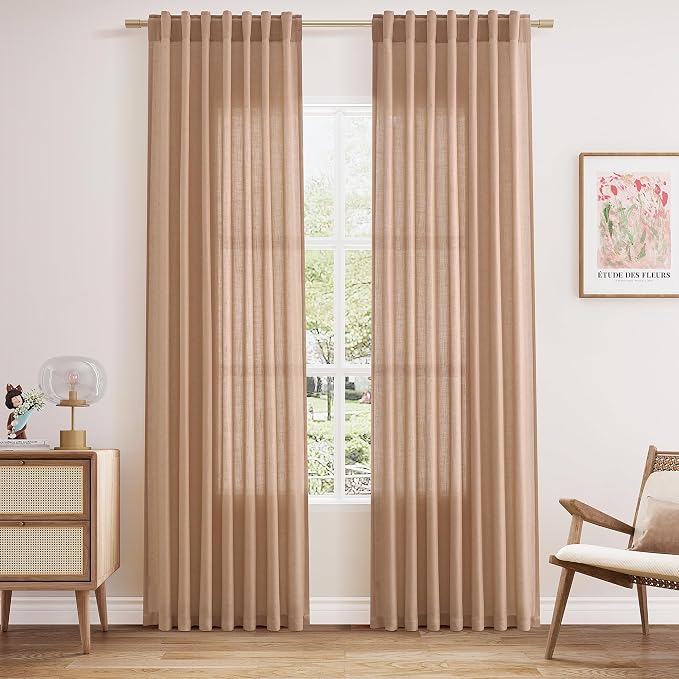 Peach Linen Curtains 84 inches Long by Nanspring