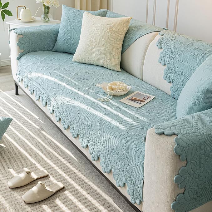 Cotton Quilted Dog Couch Cover for Sofa Farmhouse Rustic Embroidery Sectional - Image 4