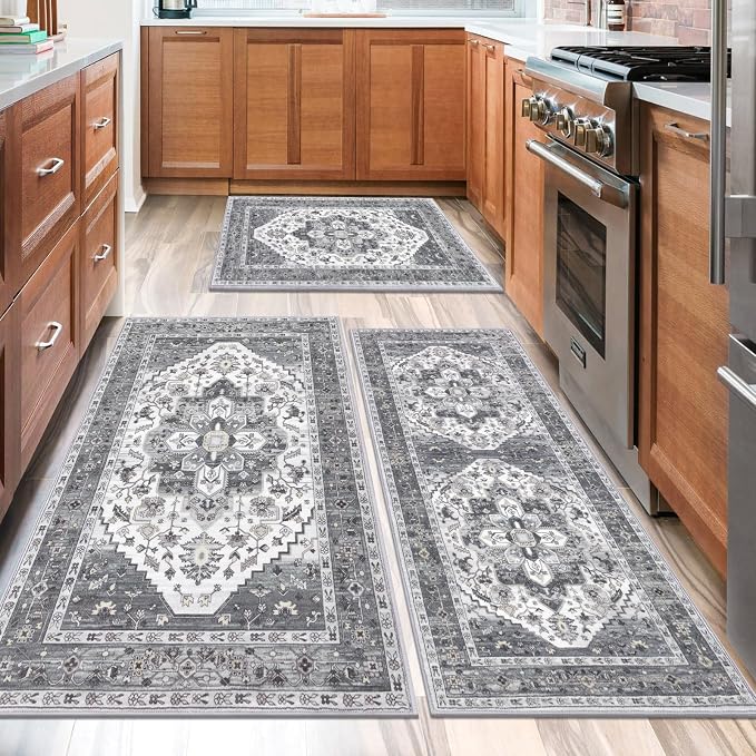 HEBE Boho Kitchen Rugs Set of 3, Non Slip Washable Kitchen Mats - Image 6