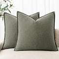MIULEE Decorative Linen Euro Sham Pillow Covers 24x24 Inch Olive Green | Boho by MIULEE