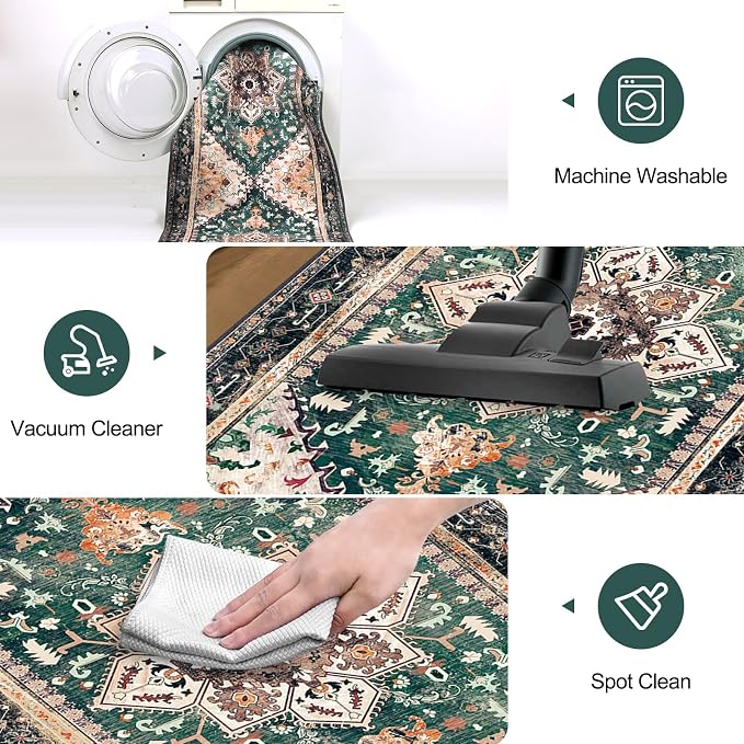 Yamaziot Washable Runner Rug, 2x6 Non-Slip Boho Vintage Hallway Kitchen Rug | - Image 6