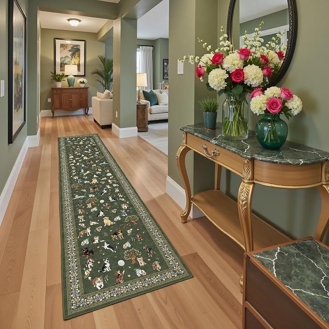 Dark Green Hallway Runner Rug 2x10 - Image 4