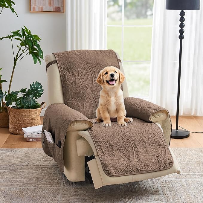 Toffee Quilted TV Recliner Covers, Medium Recliner Chair Covers, Lazy Boy Chair by Pamhaven
