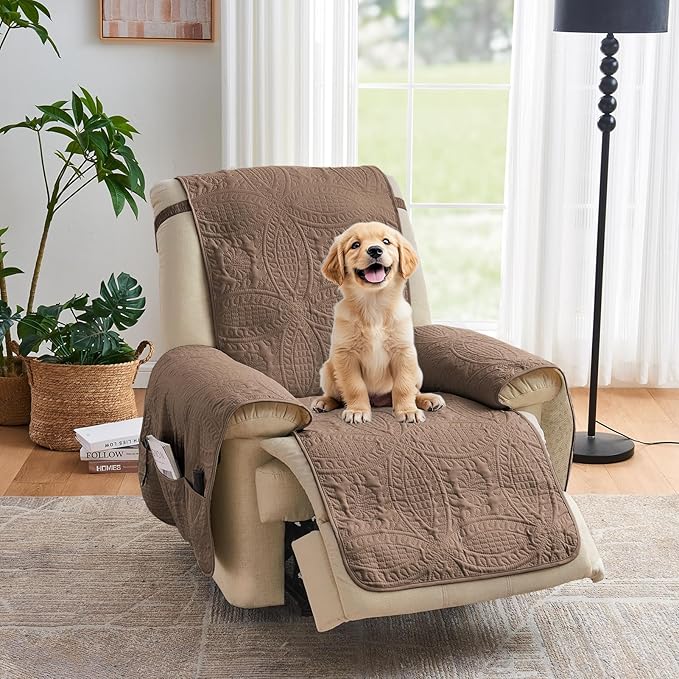 Toffee Quilted Recliner Covers, Waterproof Recliner Chair Covers, Lazy Boy by Pamhaven