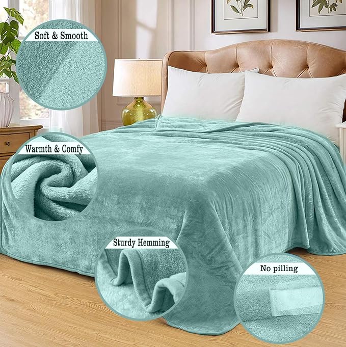 Soft King Size Blanket for All Season Warm Fuzzy Microplush Lightweight Thermal Fleece Summer Autumn Fall Winter Spring Blankets for King Calking Bed Couch Sofa,90x108 Inches,Sage Green