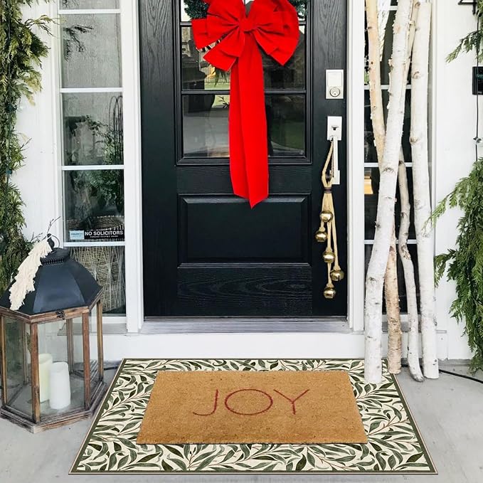 Front Door Mat Outside Entrance, 2x3 Boho Sage Olive Green Leaf Rug | Non-Slip - Image 5