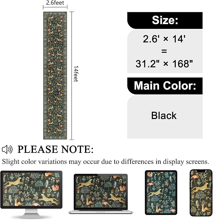 DUKINO 2.6x14 Runner Rug for Hallway, Washable Animal Rug Non Slip, Low Pile - Image 2