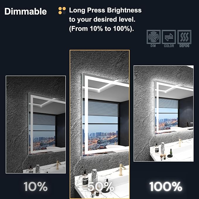LED Bathroom Mirror with Lights 40"x 38", Front Lit and Backlit Mirror,Stepless Dimmable,Anti-Fog, Shatter-Proof, Memory, Lighted Vanity Mirror for Wall (Horizontal/Vertical)