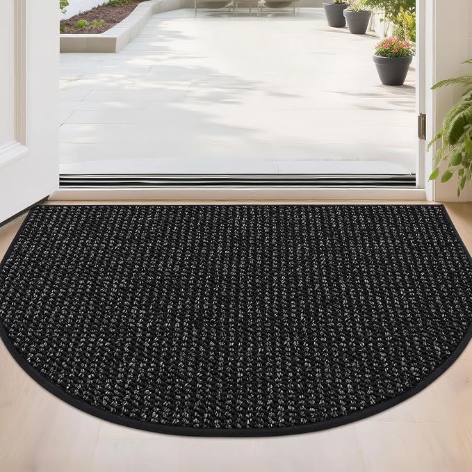 BEQHAUSE Dirt Trapper Door Mat 24" x 36" Half Circle Non Slip Rugs, Absorbent by BEQHAUSE