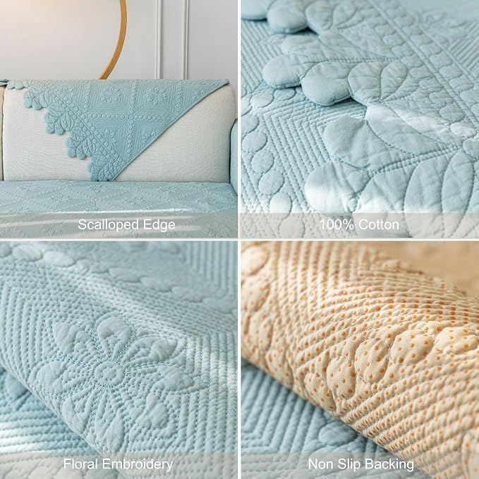 Cotton Quilted Dog Couch Cover for Sofa Farmhouse Rustic Embroidery Sectional - Image 7
