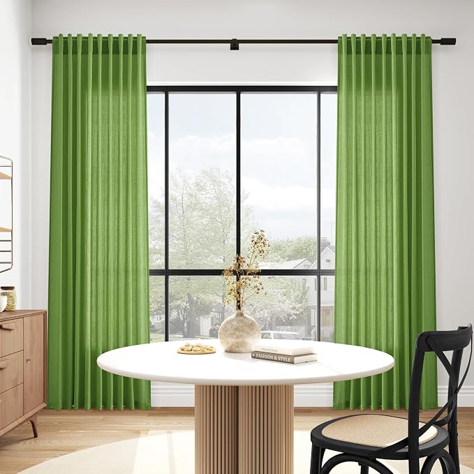 Lime Green Linen Blend Light Filtering Back Tab Curtains 96 Inches Long - Image 6