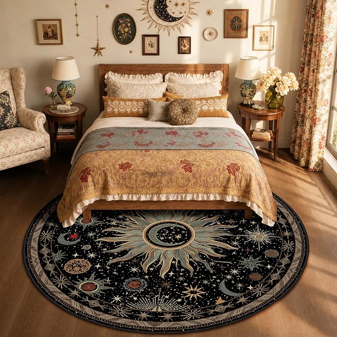 Vacuum-Friendly, Round 8ft Washable Area Rug by meejou