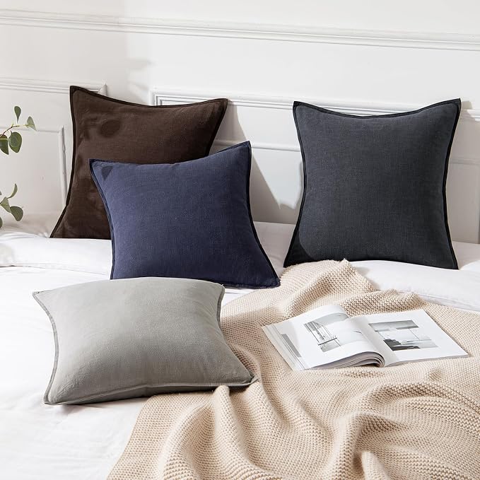 MIULEE Decorative Linen Pillow Covers 18x18 Inch Navy | Boho Farmhouse​ - Image 4