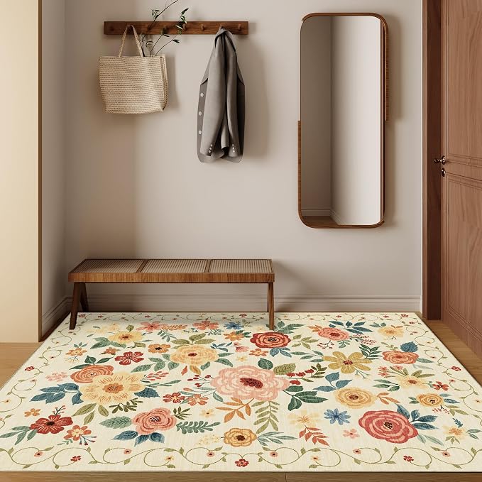 DUKINO 3x5 Area Rug, Floral Washable Rug - Image 4