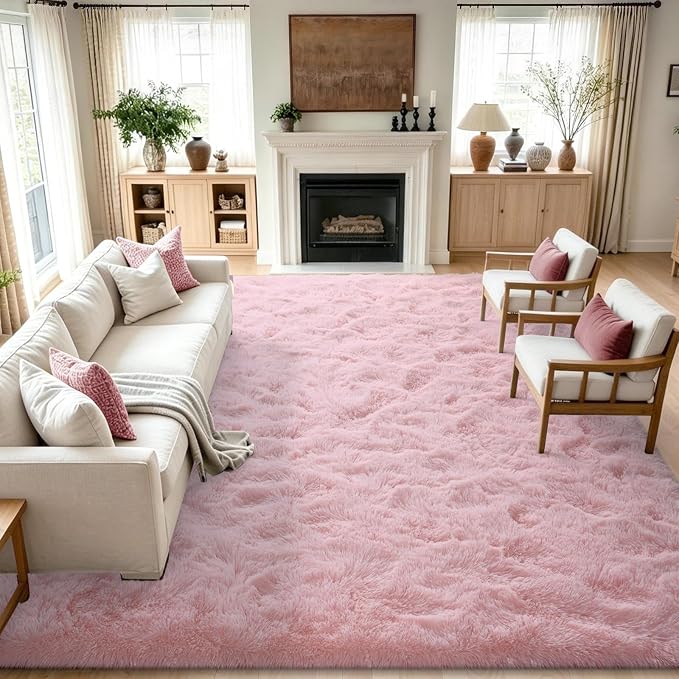 Noahas 8x10 Extra Large Pink Fluffy Soft Area Rug Non-Slip by ModernHomeDecor