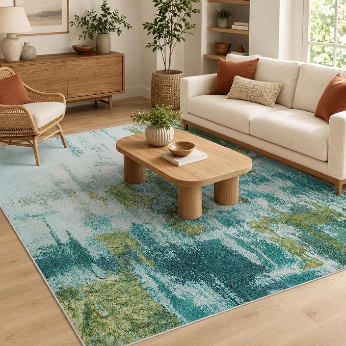 Ompaa Living Room Rug 5x7 Dark Green Area Rug Machine Washable Boho Rug Non by OmpaaHomeDecor