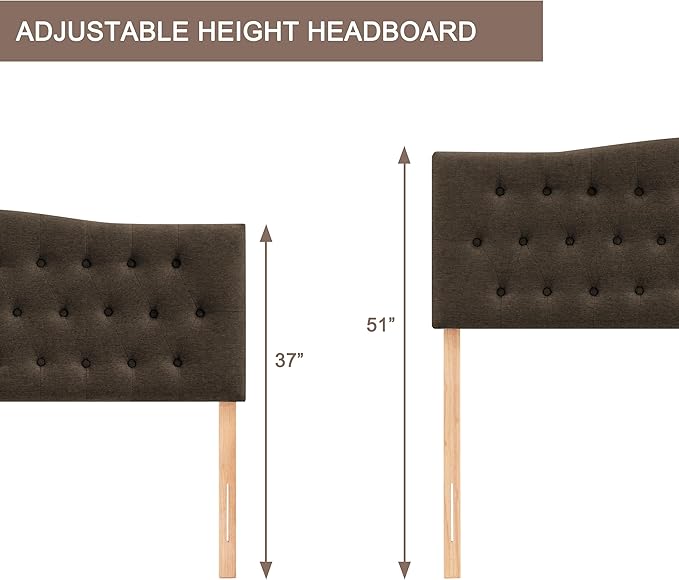 Tufted Upholstered Headboard California King, Sturdy and Durable Solid Wood Bed headboard, Fabric Headboard Adjustable Height from 37” to 51”, Button Diamond Design Head Board, Chocolate