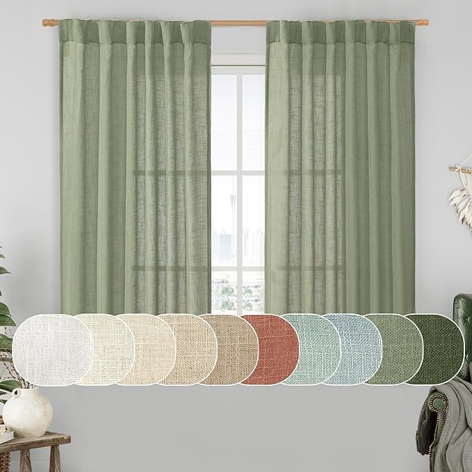Semi Sheer Linen Curtains 45 Inches Long 2 Panels by LAMIT