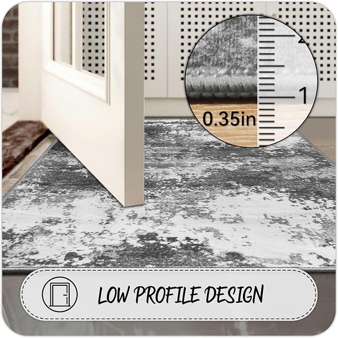 2x6 Rug Runners for Hallways Kitchen Non Slip Washable Grey Entryway Runner Rugs - Image 3