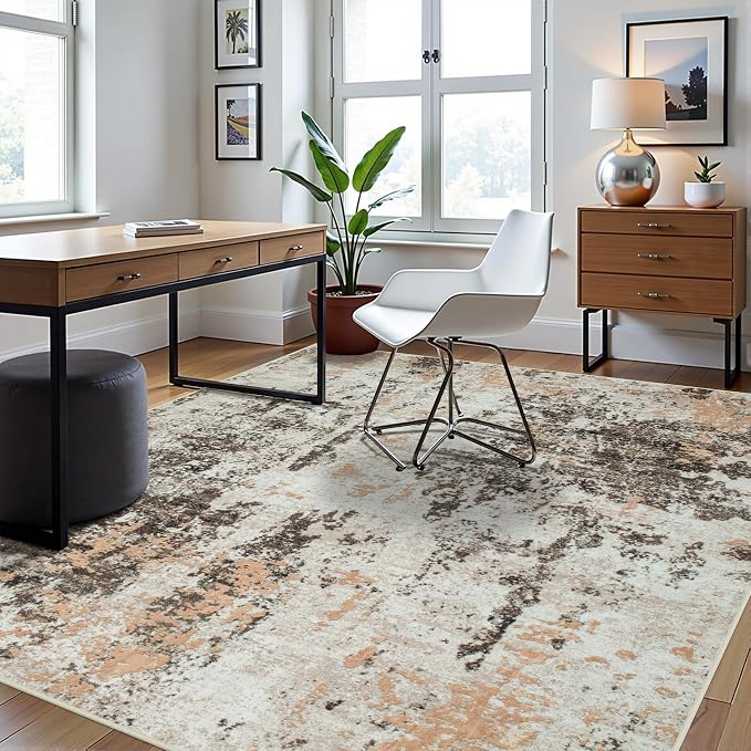 8x10 Area Rugs for Living Room Washable Bedroom Dining Room Brown Beige | - Image 3