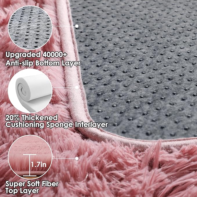 Blush Runner Rugs for Bedroom Living Room, Fluffy 2x6 Hallway Soft Area Rug | - Image 3