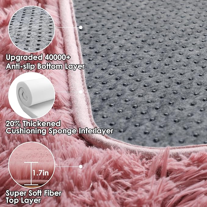 Blush Rugs for Living Room Bedroom, Fluffy 5x8 Bedside Area Rug, Soft Plush - Image 3