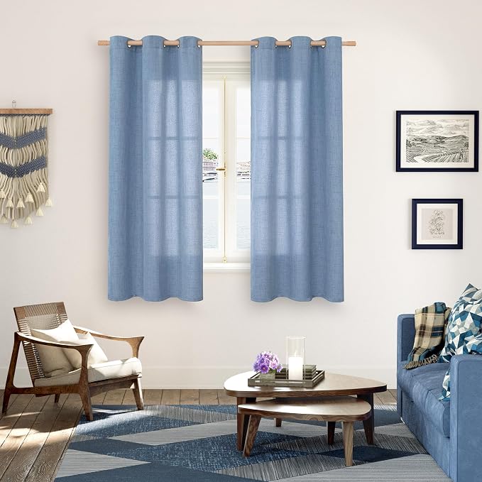YoungsTex Blue Linen Curtains 63 Inches Long 2 Panels - Image 2