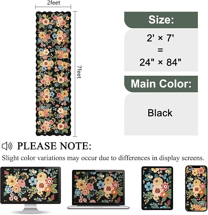 DUKINO 2x7 Runner Rug for Hallway, Floral Washable Rug for Kitchen, Stain - Image 2