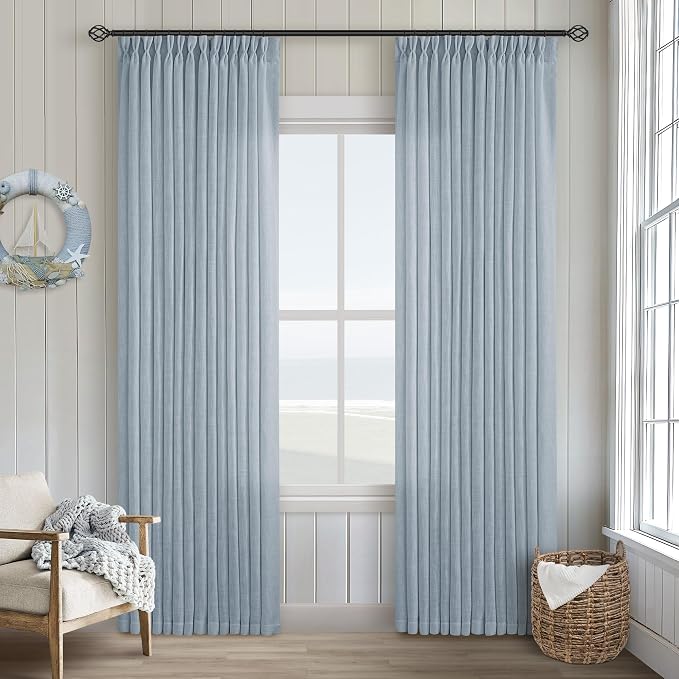 Dusty Blue 80 Inch Pinch Pleated Linen Curtains 2 Panels Set | Light Filtering by Twodrapes