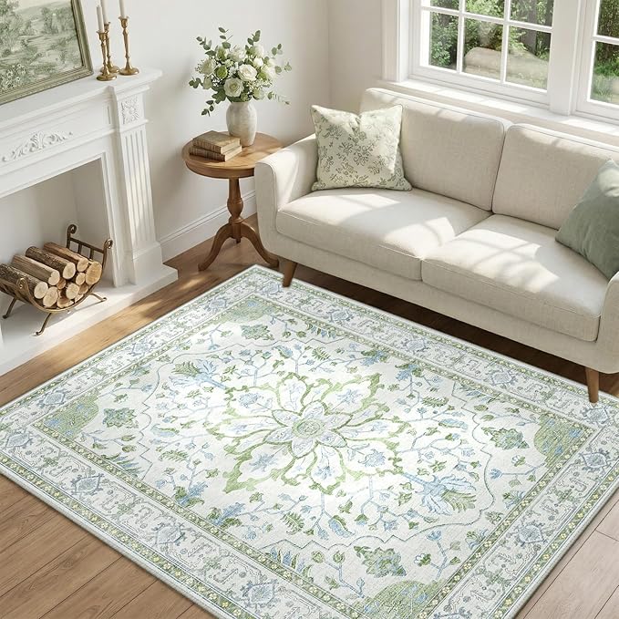 RELEANY Washable Area Rug, Water Repellent, Pet Friendly, Vintage Floral Boho - Image 2