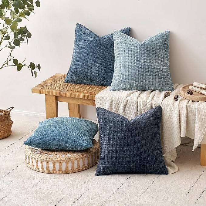 MIULEE Soft Decorative Chenille Pillow Covers Blue Series 16x16 Pack of 4 | - Image 5