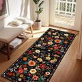 Floral Washable 2x8 Area Rugs Runner Entryway Hallway Black | Flower Carpet by RELEANY