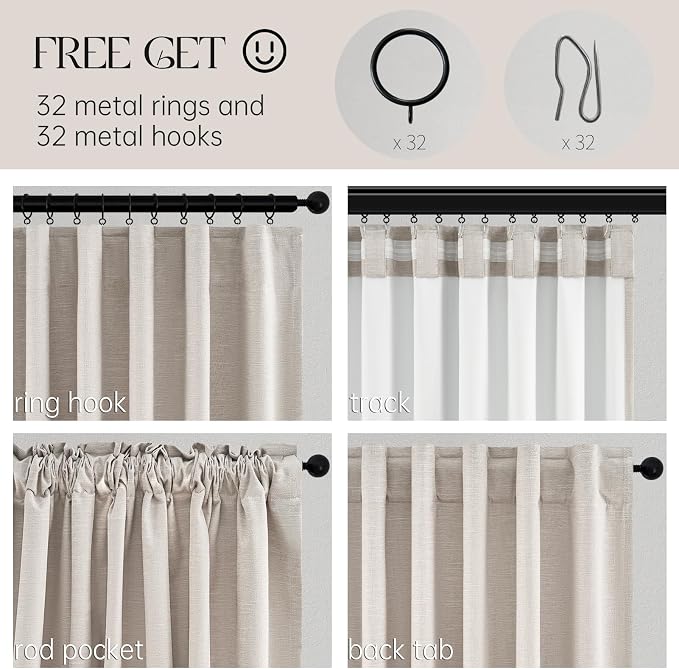 Topfinel Oatmeal Linen Blackout Curtains 96 Inches Long 8 FT Tall 2 Panels - Image 4