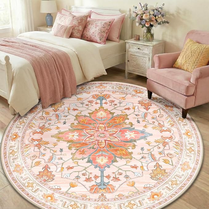 RELEANY Washable Area Rug, Round 6ft, Water Repellent, Pet Friendly, Vintage - Image 2